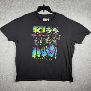 KISS Destroyer Band T-Shirt Mens 2XL Black Neon Graphic Rock Music Tee 2023